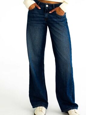 NWT!! Aeropostale Wide Leg Women's Jeans Non stretch Dark Blue Size 000R